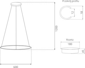 Pojedyncza lampa wisząca Ledowe Okręgi No.1 In 60 cm