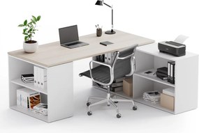 Biurko z przestrzenią do przechowywania BLOCK B01, 180 × 160 cm, biały/dąb naturalny