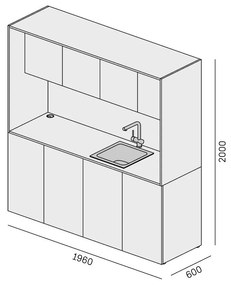 PLAN Kuchnia biurowa NIKA ze zlewem i kranem 1963 x 600 x 2000 mm, biały, prawo