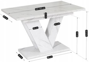 Stół Prostokątny Rozkładany CLARK 120-160 cm Biały Marmur Glamour