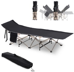 Outsunny Leżanka kempingowa składana odporna na warunki atmosferyczne czarna 190x68x52cm z torbą | Aosom PL
