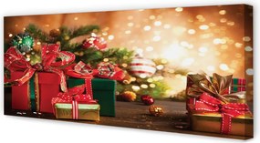 Obraz na płótnie Prezenty, Bombki i Lampki