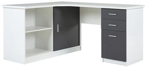 Biurko narożne NORWY - 2 szafki z drzwiczkami i 2 szuflady - Biały i szary