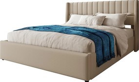 Łóżko 160 x 200 cm z pojemnikiem - Łóżko dla dorosłych z tapicerowanym oparciem – beżowy len – bez materaca