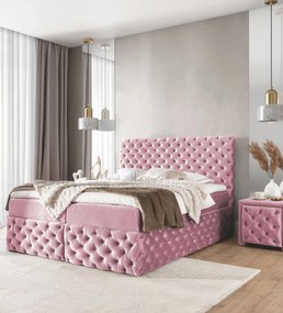 Różowe pikowane łóżko z pojemnikiem 5 rozmiarów T6-F34