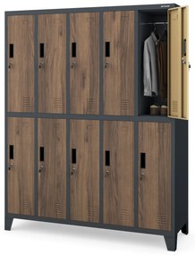 Szafa socjalna 10-drzwiowa BARTEK, 1360 x 1720 x 450 mm, Eco Design: antracytowa/ orzech