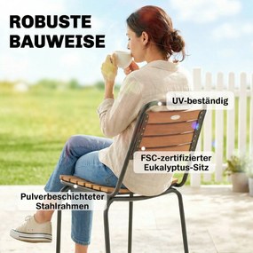 Outsunny Zestaw 2 krzeseł ogrodowych wodoodporne krzesła ze stali i drewna sztaplowalne z oparciem udźwig do 160kg drewno naturalne | Aosom PL