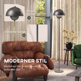 HOMCOM Lampa stojąca, okrągły klosz, włącznik nożny, długi kabel, elegancki wygląd, metal, szary | Aosom PL