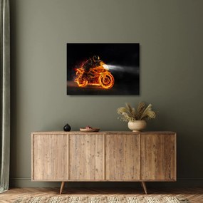 Obraz na szkle - Motocyklista z płomieniami (70x50 cm)