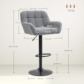 HOMCOM Hokery Barowe 2 w Zestawie w Stylu Retro Regulowane Flock Szary + Czarny