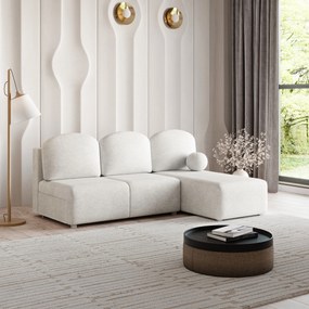 Masseno Narożnik TRAMA z funkcją spania i pojemnikiem na pościel Narozniki L, Rozkładana sofa - Kremowy, NEVE 02