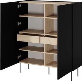 Komoda wysoka Desin 120 cm dwudrzwiowa z ukrytymi szufladami - czarny mat / dąb nagano