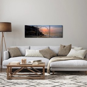 Obraz zachodu słońca na plaży (z zegarem) (90x30 cm)