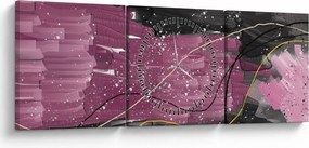 Obraz - Różowo - czarna abstrakcja (z zegarem) (90x30 cm)