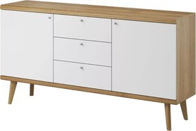 Komoda Bliwon 3-szuflady + półki 160 cm skandynawska dąb riviera/biały nowoczesna szafka drewniane nogi