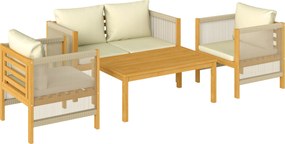 Outsunny Zestaw mebli ogrodowych z drewna dla 4 osób – kanapa, 2 fotele, stolik, dekoracja z lin, lamelowe wykończenie, zdejmowane poduszki | Aosom PL