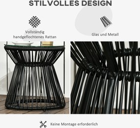 Outsunny Stolik ogrodowy w stylu boho, odporny na warunki atmosferyczne, PE-Rattan, 40 cm x 40 cm x 42 cm, Czarny