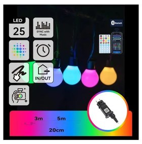 Aigostar - LED RGBICW Inteligentny zewnętrzny łańcuch świetlny MESH, 25 diod LED, 5 m, IP44 + pilot