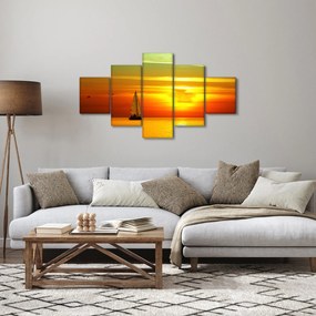 Obraz zachodu słońca z jachtem (125x70 cm)
