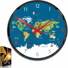 Zegar na ścianę mapa świata akrylowy naklejany okrągły kolorowy edukacyjny