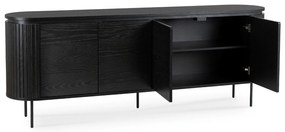 Komoda do Salonu BECK 200 cm Czarna Czterodrzwiowa Ryflowana Nowoczesna