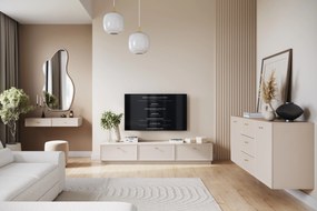 Komoda wisząca Lorini 150 cm z szufladami - kaszmir / złote uchwyty T-bar