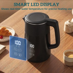 HOMCOM Elektryczny czajnik, 1,7 l, szybkie gotowanie, 2200 W, z wyświetlaczem LED, funkcją podtrzymywania ciepła, zabezpieczeniem przed suchobiegiem, bez PTFE | Aosom PL
