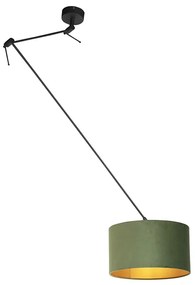 Lampa wisząca czarna z zielonym aksamitnym kloszem ze złotem 35 cm - BlitzWiejski/ Rustykalny / Vintage Oswietlenie wewnetrzne
