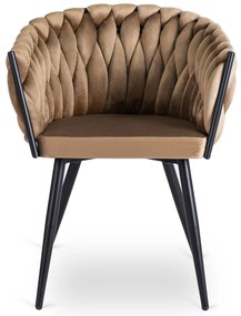 Krzesło Tapicerowane Plecione do Salonu ELENA Beżowe Welurowe Nowoczesne Loft