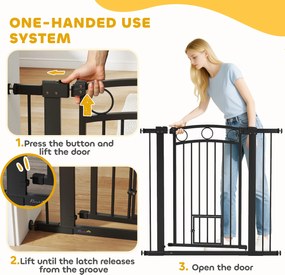 PawHut Bramka dla zwierząt, 96 cm, z regulowaną szerokością 76-104 cm, z drzwiczkami dla kota, do schodów i otworów drzwiowych, czarna