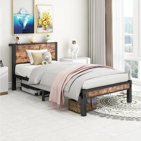 Łóżko pojedyncze 90x200 cm, brązowe, młodzieżowe z metalowym stelażem - bez materaca