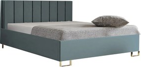 Łóżko tapicerowane MALIBU, wezgłowie, obicie VELUTTO, pojemnik na pościel, podnośnik gazowy, wysokość spania 39 cm, 120x200 cm, Pudrowa Zieleń