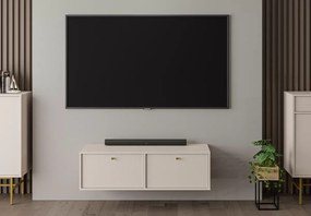 Wisząca szafka RTV Daily II 120 cm beż / czarna / eucaliptus – nowoczesna szafka pod telewizor z dwoma frontami