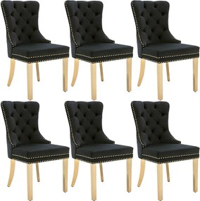 Krzesło do jadalni Aksamitne z ozdobnym pierścieniem i ćwiekami, złote nogi ze stali nierdzewnej – czarne