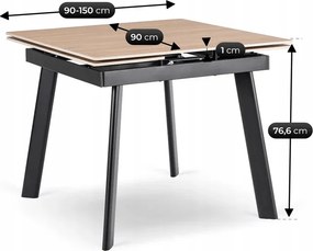 Stół Rozkładany Kwadratowy LARES 90-150 cm Ceramiczny Dąb/Czarny Loft