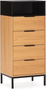 Szafka kolumnowa z czterema szufladami w kolorze dębu.
