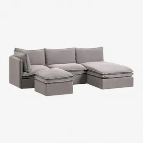 Sofa Modułowy Z Szezlongiem 3-częściowy I Pufą Z Lnu I Bawełny Grace Tkaniny Dark Grey - Sklum