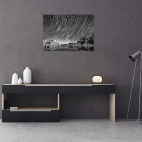 Obraz na szkle - Czarno - biały obraz gwiaździstego nieba (70x50 cm)