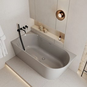 Wanna wolnostojąca narożna WALL Grey Glow / Matt lewa z konglomeratu szara błyszcząca/matowa 160 x 75 cm z przelewem typu SLIM : Kolor wanny - Szary połysk