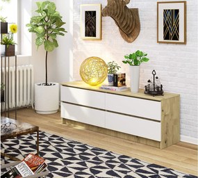 Komoda AKORD K160 Dąb Artisan 160 cm 4 szuflady kolor Biały mat 160x40x55 cm