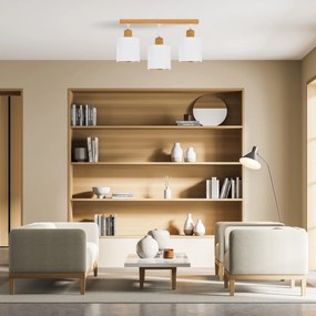 Biała lampa sufitowa, trzypunktowy spot CL-DWE50x7BU-WE z drewna E27