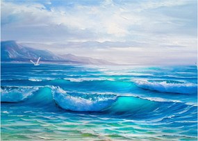 Obraz - Obraz olejny przedstawiający morze z mewami (70x50 cm)