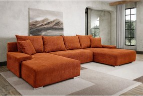 Narożnik, Sofa w kształcie U, tkanina sztruksowa Poso, Miedziany, Livorno U