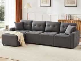 Nowoczesna kanapa z żebrowanego weluru - miejsce do przechowywania pod spodem - z wolnoporuszającym się podnóżkiem - Szary