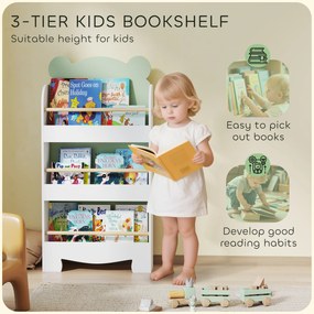 AIYAPLAY Regał na książki dla dzieci, 3-poziomowy regał z motywem misia do książek i zabawek, 55 x 15 x 110 cm, zielony | Aosom PL