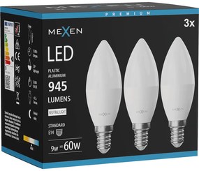 Mexen Nova 3x żarówka LED E14, C37, 9W, Neutralna - 4000K, 945 lm - L102-E14-0940-01x03