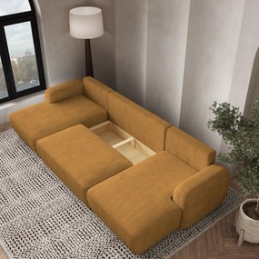 Masseno Narożnik SAVONA z funkcją spania i pojemnikiem na pościel Narozniki U, Rozkładana sofa - Żółty, POSO 01
