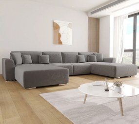 Szary rozkładany narożnik U z pojemnikiem T0-H80