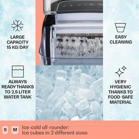 Klarstein Kristall 15kg/24h 0.6L Kostkarka do Lodu Srebrny