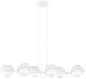 Boom 6 biała lampa nad wyspę kuchenną w minimalistycznym wnętrzu